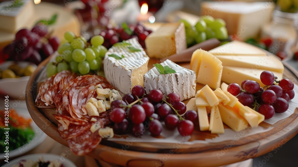 Food Photography of an artisanal cheese platter, rich textures and colors inviting taste through the lens Food Photography of an artisanal cheese platter, rich textures and colors inviting taste through the lens
