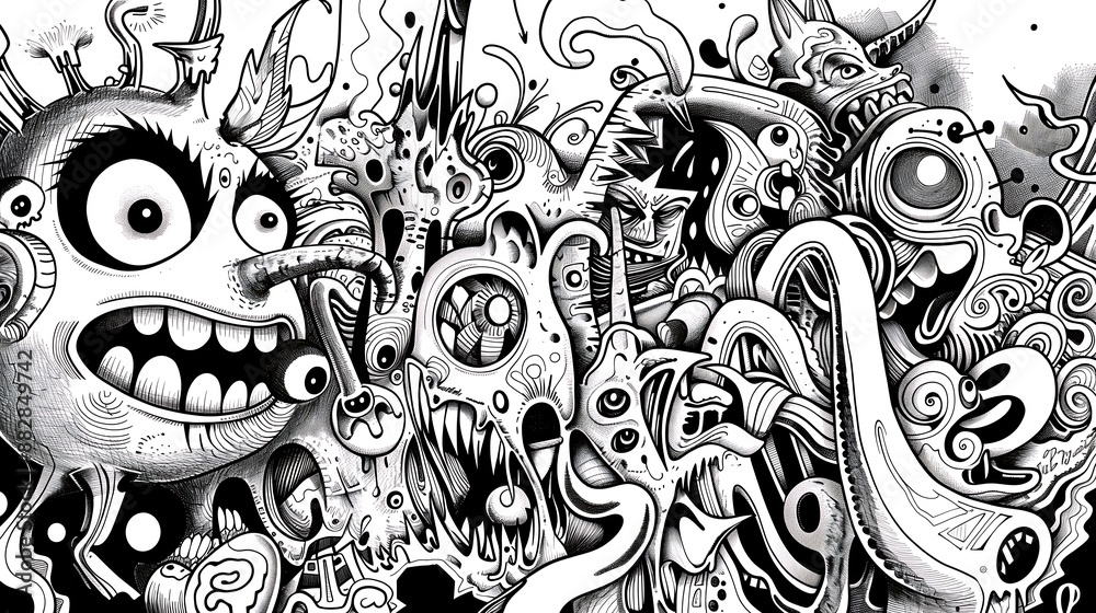 black and white doodle background