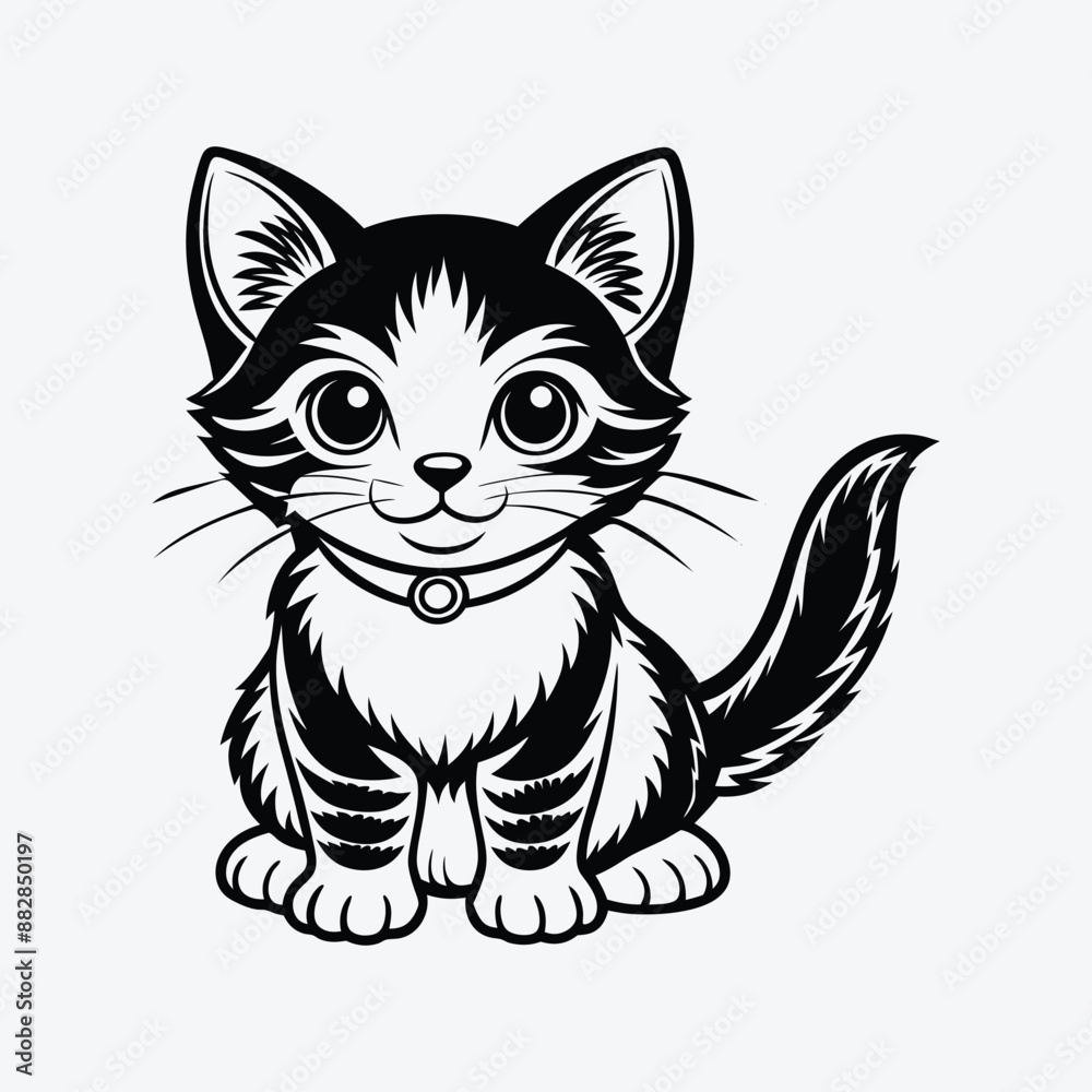 Fototapeta premium cat sitting silhouette black and white vector illustration 