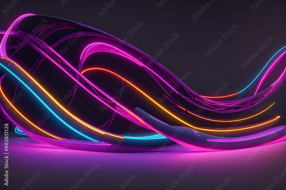3d render. Abstract neon curvy lines isolated on black background generate by AI 3d render. Abstract neon curvy lines isolated on black background generate by AI