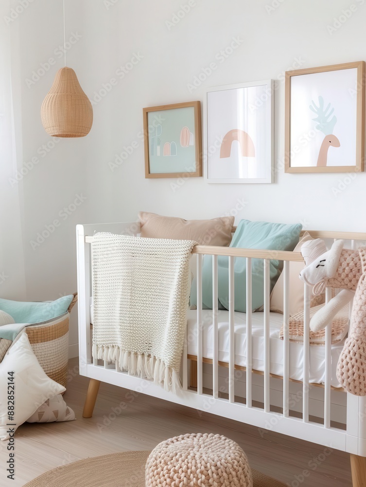 Cozy and stylish nursery with white crib, soft blankets, and cute decor. Cozy and stylish nursery with white crib, soft blankets, and cute decor.