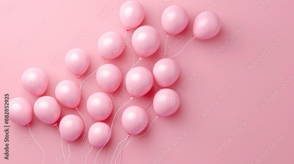 Pink Balloons Floating on Pastel Pink Background Pink Balloons Floating on Pastel Pink Background