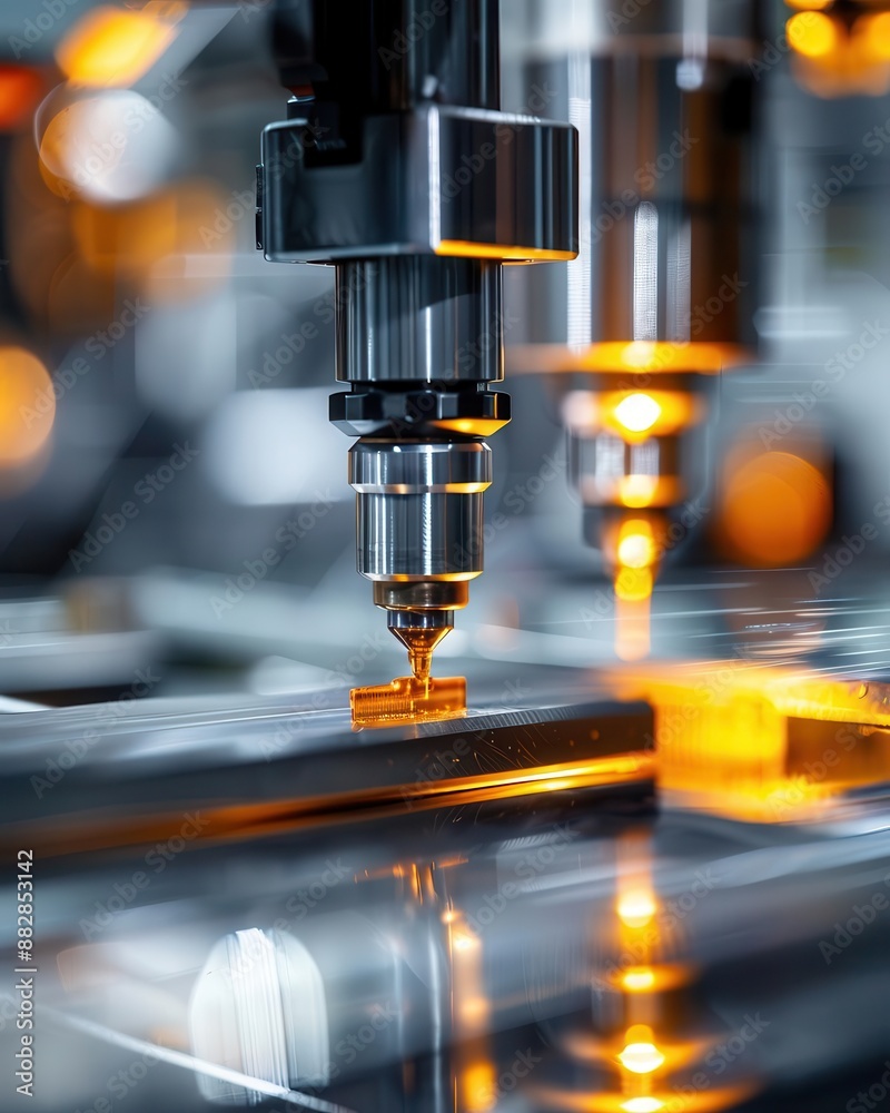 Close-up of a drill bit on a CNC machine, metalworking and manufacturing. Close-up of a drill bit on a CNC machine, metalworking and manufacturing.
