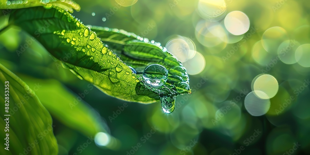 Artistic portrayal of pure and clear water droplets with soft golden light on a blurry background Artistic portrayal of pure and clear water droplets with soft golden light on a blurry background