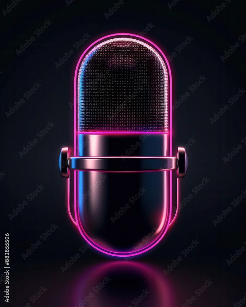 Retro microphone with neon lights on black background. Retro microphone with neon lights on black background.