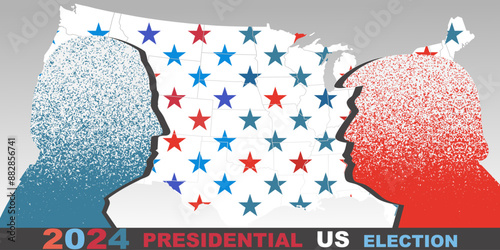 USA VOTE 2024 Presidential Election Banner, Background, web. America states map, American election campaign