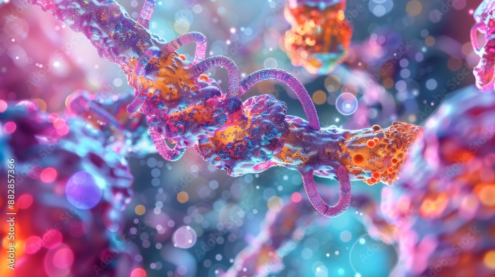 A highly detailed, colorful 3D rendering of a motor protein (kinesin) walking along a microtubule inside a human cell, carrying a vesicle filled with cellular cargo, with the intricate structure of th A highly detailed, colorful 3D rendering of a motor protein (kinesin) walking along a microtubule inside a human cell, carrying a vesicle filled with cellular cargo, with the intricate structure of th