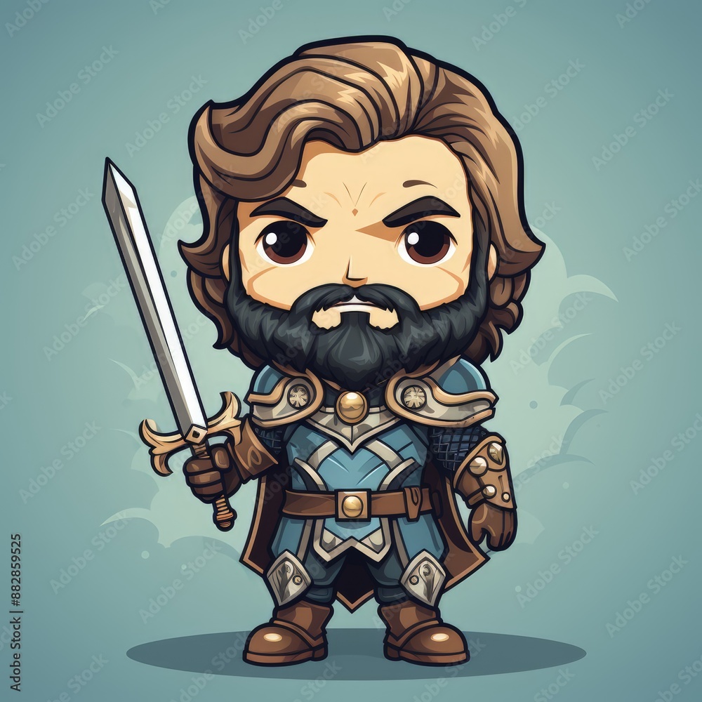 Fototapeta premium Whimsical Medieval Character Holding a Shield in Cartoon Style