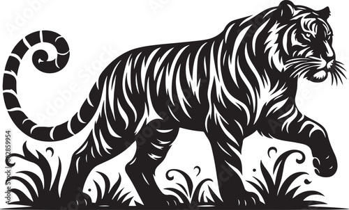 Tiger black and white vector. Silhouette eps 10 photo