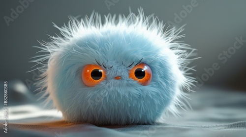 A 3D fluffy emoji with expressive human eyes.