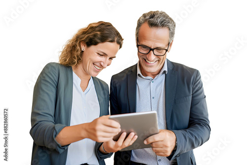 Business man and women working together isolated on  white 
