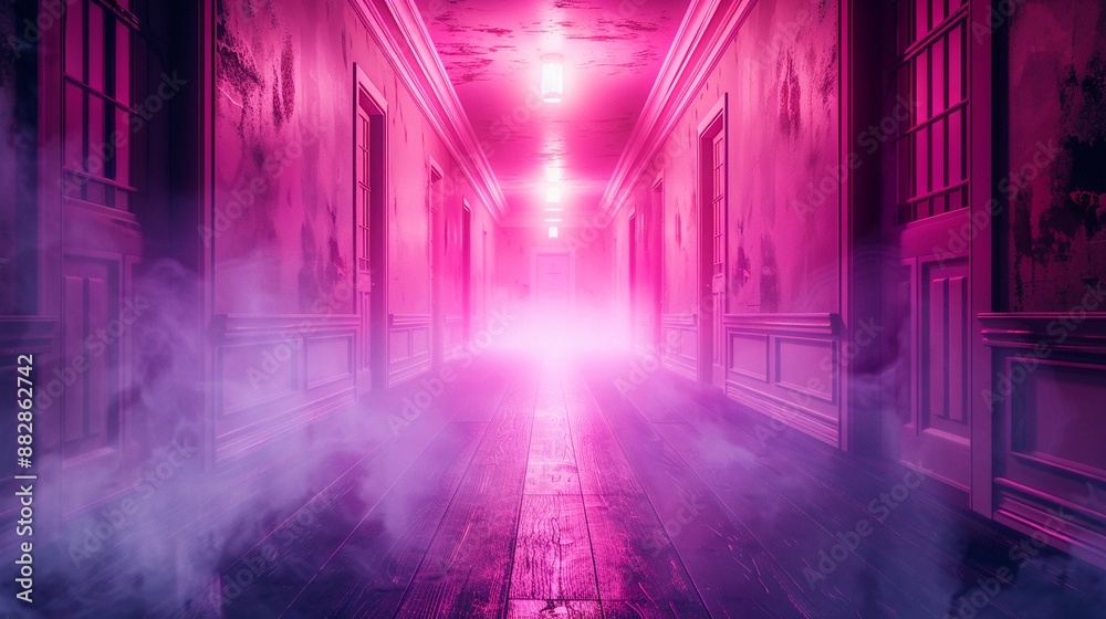 Photorealistic a virtual reality haunted house, digital specters, eerie atmosphere, futuristic elements, dark tones, detailed, scary, immersive