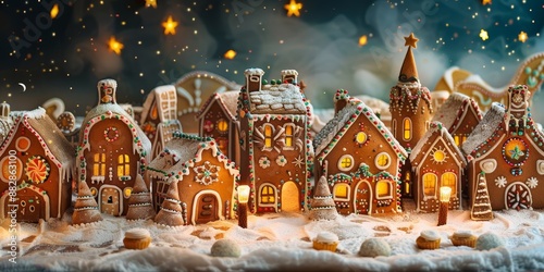 Christmas gingerbread city or town. Colorful christmas gingerbread house panorama - concept, Generative AI