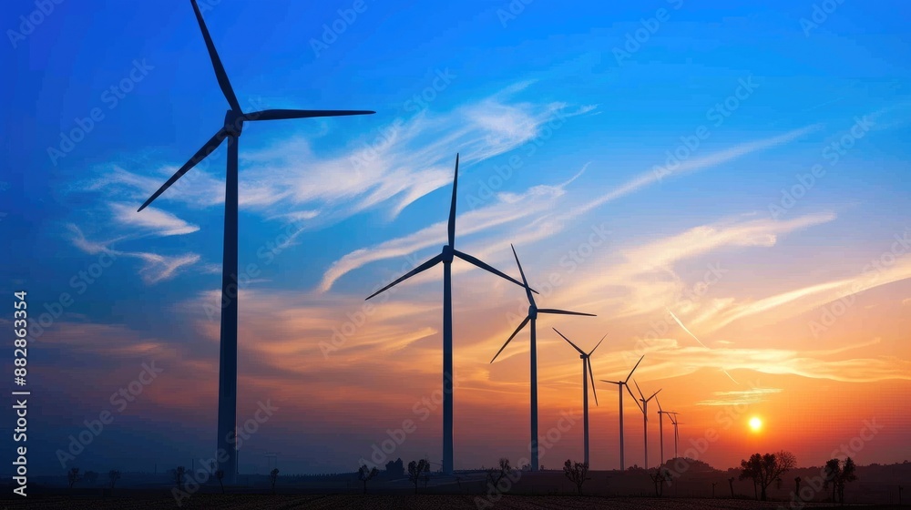 Obraz premium Renewable Energy: Wind Turbines Against a Setting Sun