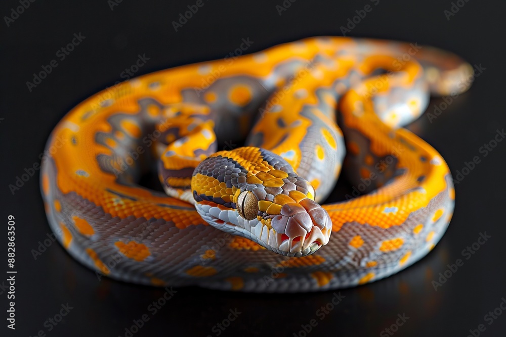 Orange Glow Motley Reticulated Python (Malayopython reticulatus ...