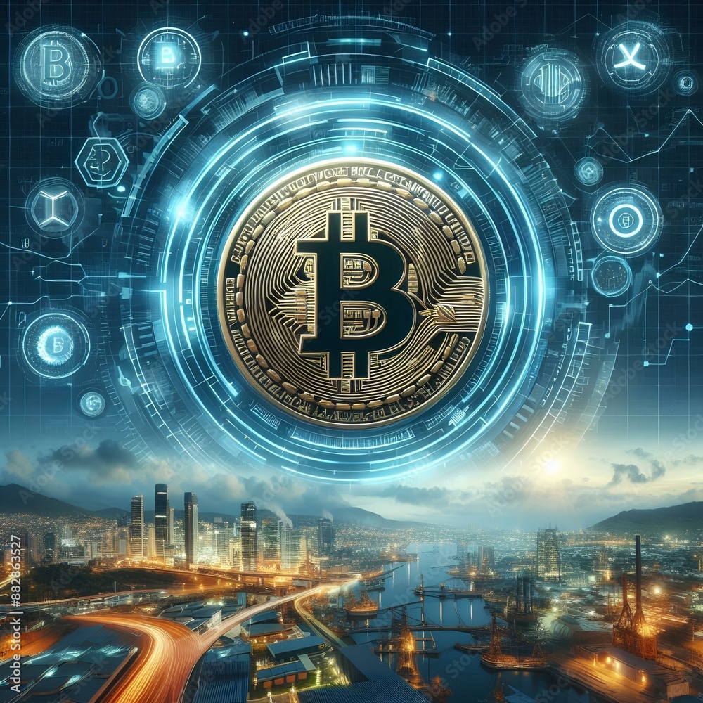Bitcoin Crypto Currency. Technical Graph of Bitcoin in Futuristic Concept. Bitcoin Crypto Currency. Technical Graph of Bitcoin in Futuristic Concept.