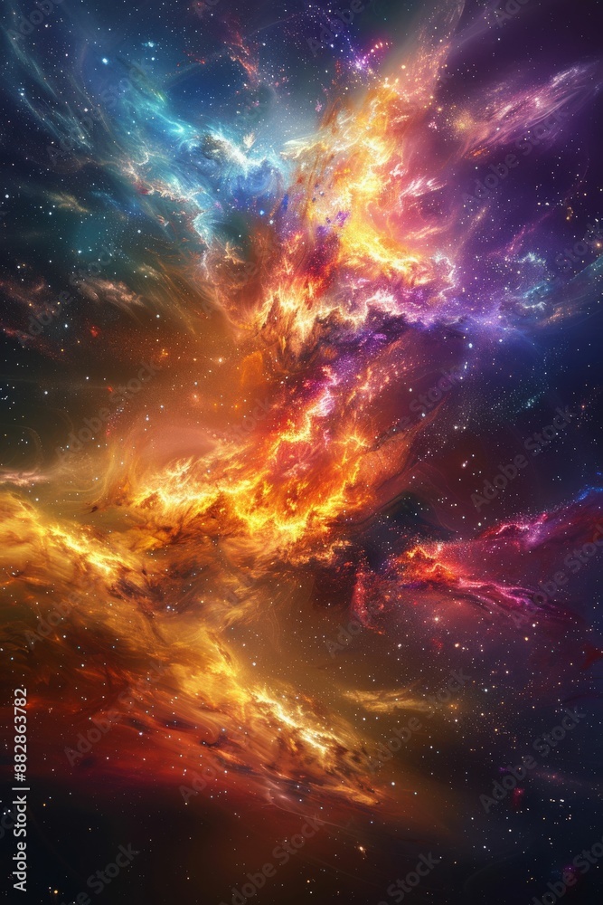 Vibrant Cosmic Nebula with Colorful Interstellar Clouds and Stars in Deep Space Vibrant Cosmic Nebula with Colorful Interstellar Clouds and Stars in Deep Space