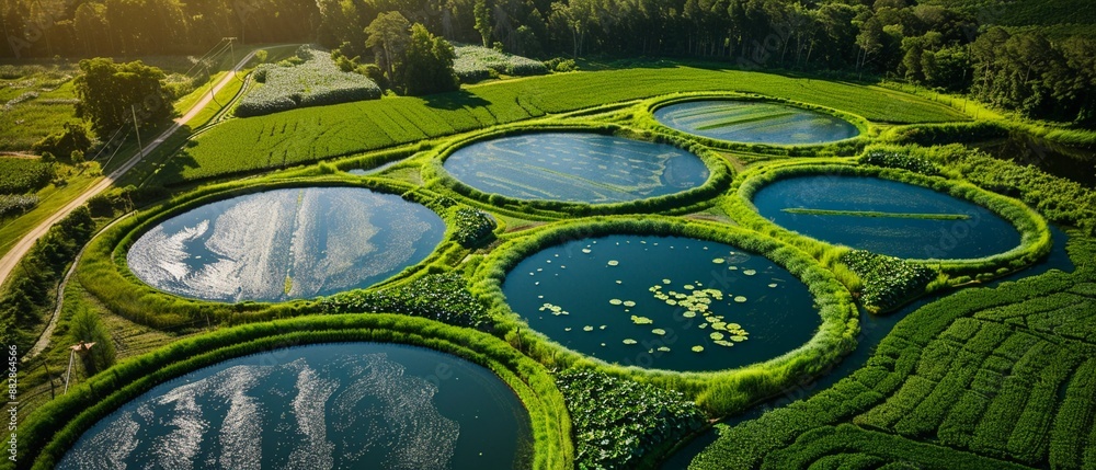 An aerial view of a research farm integrating multifunctional rotational practices, highlighting the synergy between science and sustainable agriculture An aerial view of a research farm integrating multifunctional rotational practices, highlighting the synergy between science and sustainable agriculture