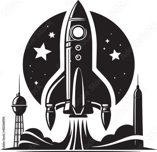 Space rocket ship silhouette vector illustration isolated on a white background