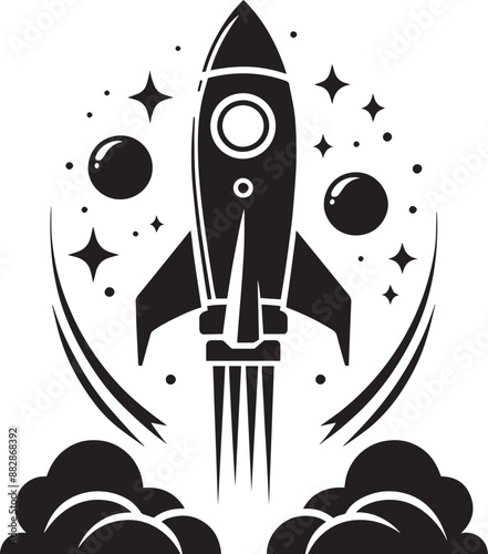 Space rocket ship silhouette vector illustration isolated on a white background