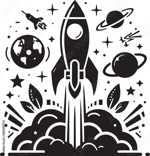 Space rocket ship silhouette vector illustration isolated on a white background