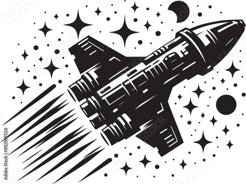 Space rocket ship silhouette vector illustration isolated on a white background