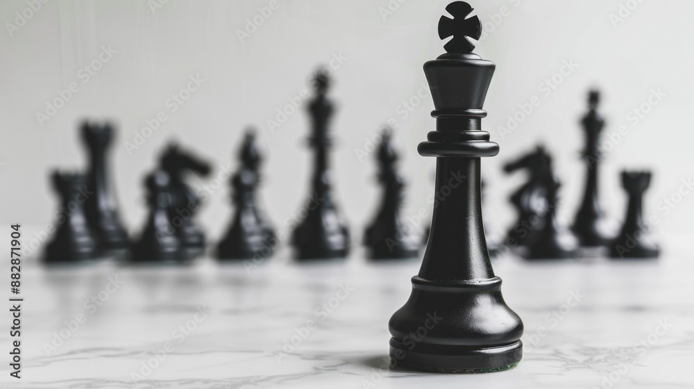 Black Chess King Stands Out Among White Pieces on Chessboard, Highlighting Strategic Dominance - Generative AI Black Chess King Stands Out Among White Pieces on Chessboard, Highlighting Strategic Dominance - Generative AI