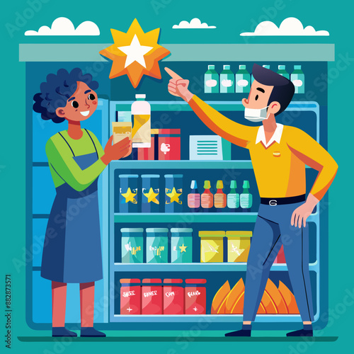 Young Adult Male Pointing at Product on Store Shelf