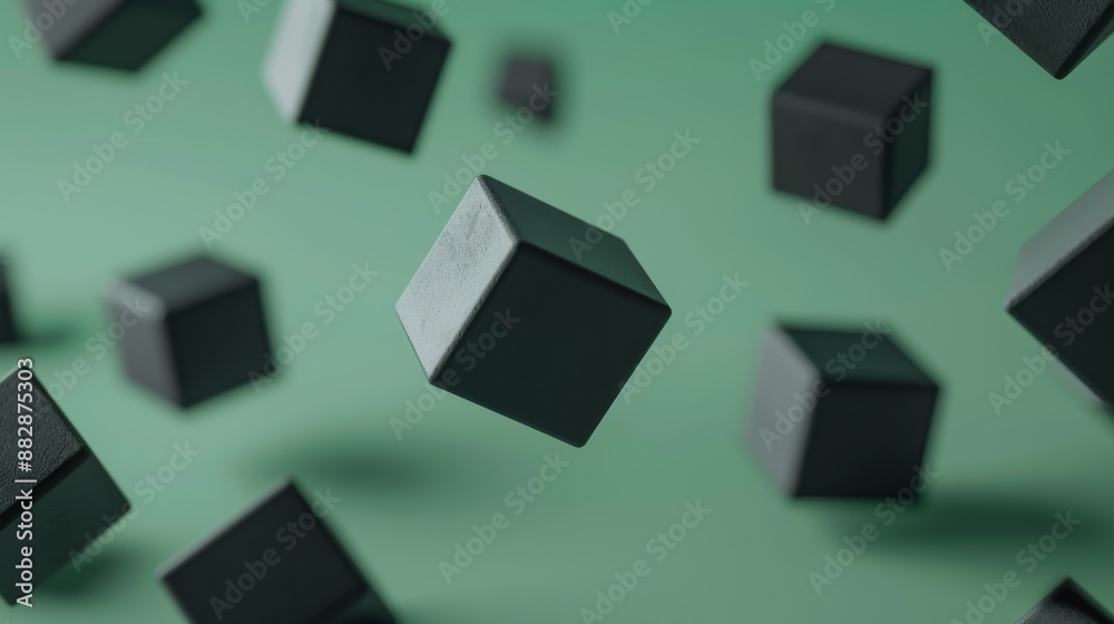 Technology feature of multiple cubes spread out making a square, floating icon made out of black matte clay, more graphical like using arrows, simple but visually portrays, abstract, abstract black sh Technology feature of multiple cubes spread out making a square, floating icon made out of black matte clay, more graphical like using arrows, simple but visually portrays, abstract, abstract black sh