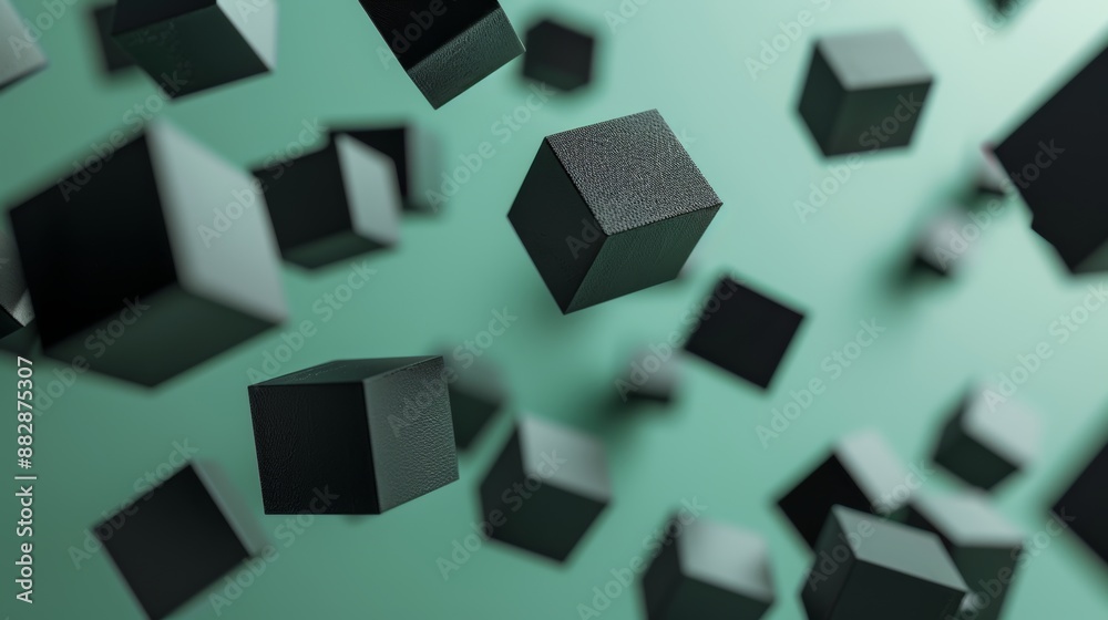 Technology feature of multiple cubes spread out making a square, floating icon made out of black matte clay, more graphical like using arrows, simple but visually portrays, abstract, abstract black sh Technology feature of multiple cubes spread out making a square, floating icon made out of black matte clay, more graphical like using arrows, simple but visually portrays, abstract, abstract black sh