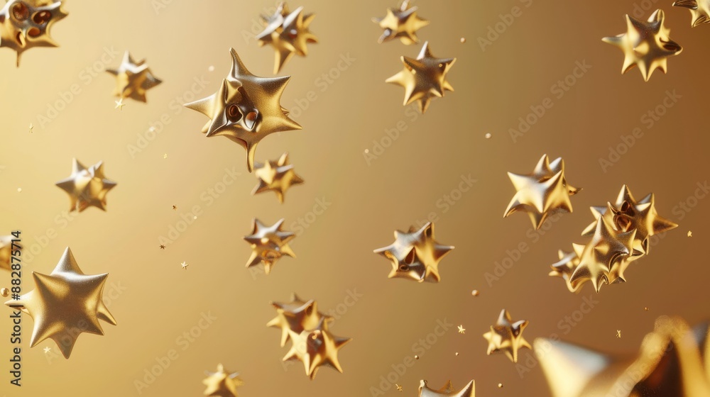 Fototapeta premium Technology feature of multiple stars spread out making a star shape, floating icon made out of bronze matte clay, more graphical like using arrows, simple but visually portrays, abstract, abstract bro