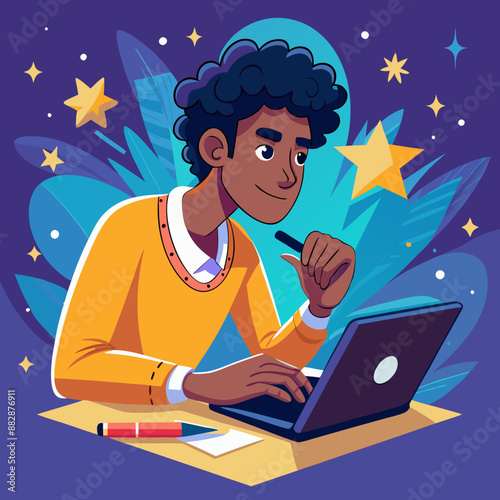 Black Male Writing a passionate blog post, sharing his unique perspective with the world.
