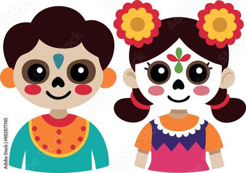 Kids in traditional Mexican Day of the Dead costumes