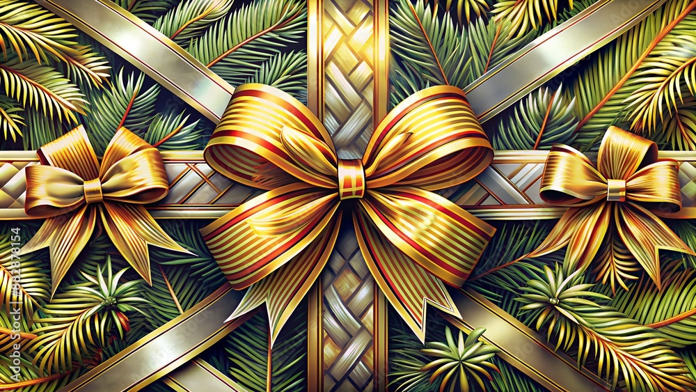 a set of New Year's holiday golden bows on Christmas tree branches a set of New Year's holiday golden bows on Christmas tree branches