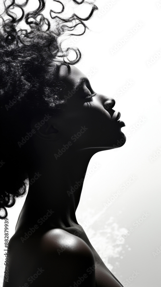 Silhouette of young black woman with wind effects, nature connection concept