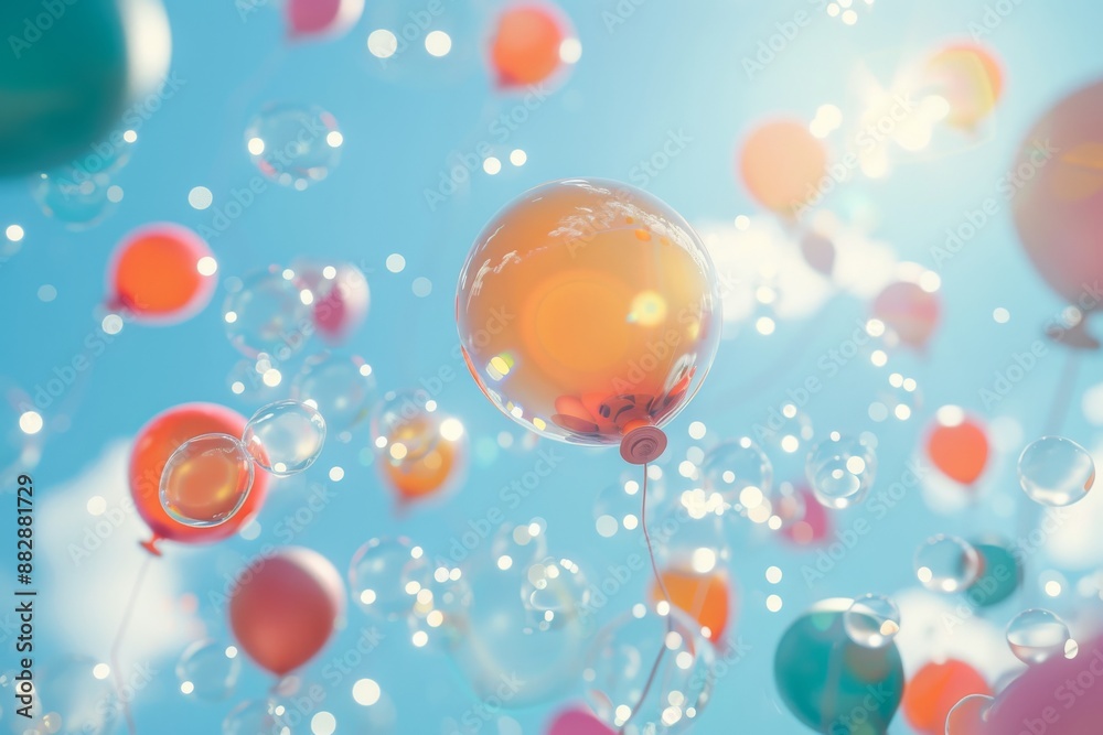 Colorful balloon floating in the air against an abstract background