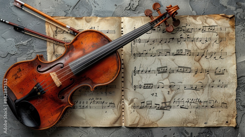 Fototapeta premium Violin and Sheet Music