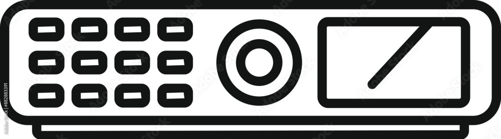 Video projector top view with buttons and screen displaying line icon, video conference concept Video projector top view with buttons and screen displaying line icon, video conference concept