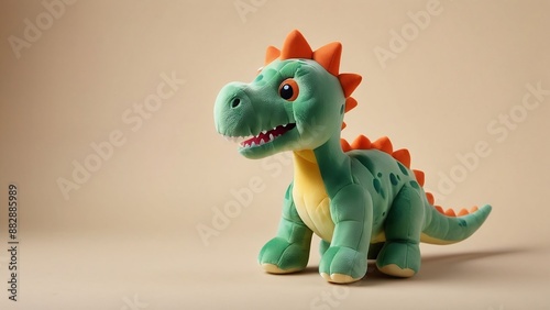 A picture of a cute dinosaur doll with high definition and clarity on a monochrome background