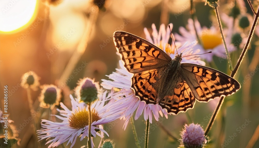 Obraz premium Close-up of a butterfly perched on a wildflower