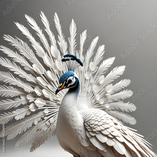 peacock with feathers,white peacock, white peacock full picture with simple background,top level view,peacock white,3d picture of white peocock photo