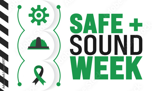 Safe plus Sound Week is observed every year in August. Holiday concept. Template for background, banner, card, poster, placard, design template with unique shapes with standard color.