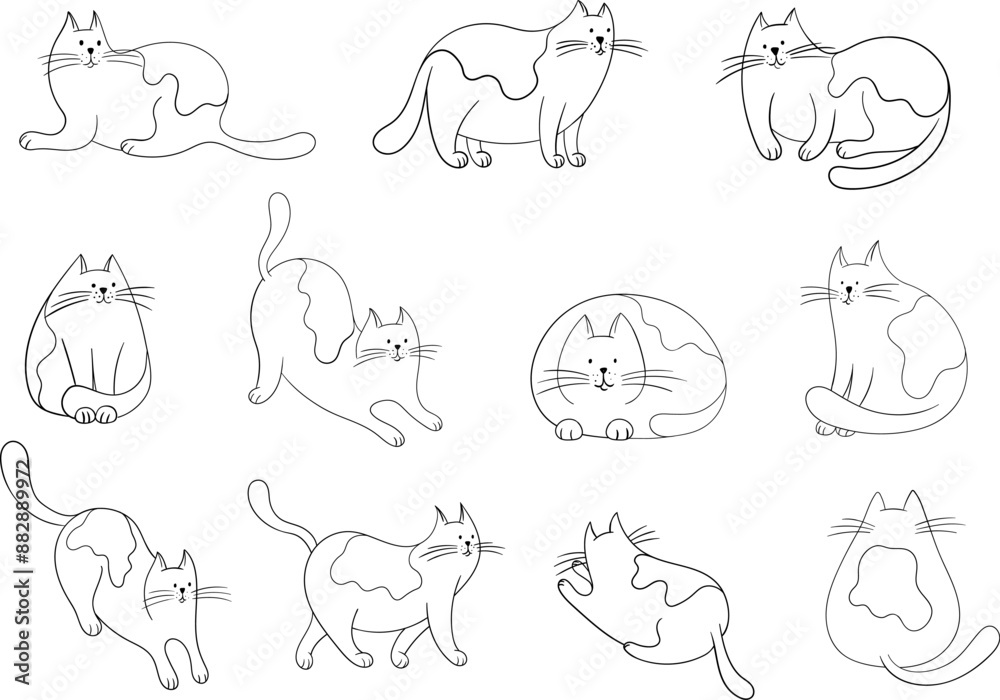 Set of cute simple doodle cats. Hand drawn simple animal illustration collection isolated on white background. Set of cute simple doodle cats. Hand drawn simple animal illustration collection isolated on white background.