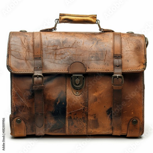 Vintage Leather Briefcase with Rustic Patina and Brass Hardware, Perfect for Classic and Timeless Style