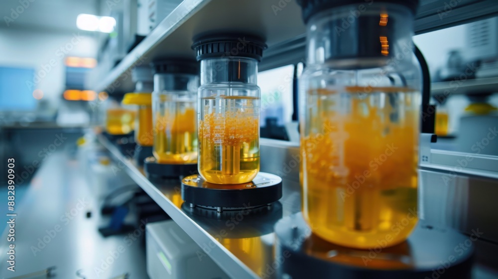 Yeast being studied in a modern research lab, with advanced bioreactors and precise control, in a high-tech facility, focusing on innovation and quality. Yeast being studied in a modern research lab, with advanced bioreactors and precise control, in a high-tech facility, focusing on innovation and quality.