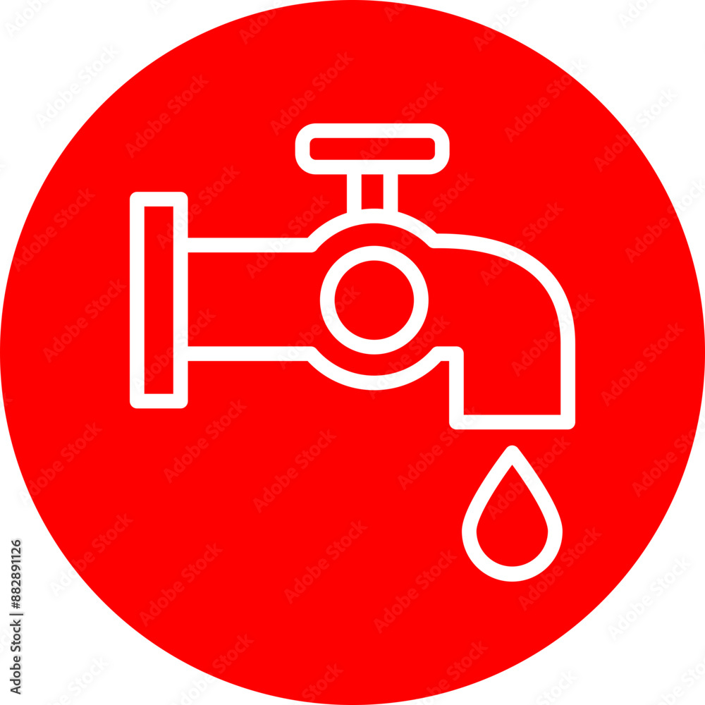 Leaky Faucet Vector Line White Circle Red