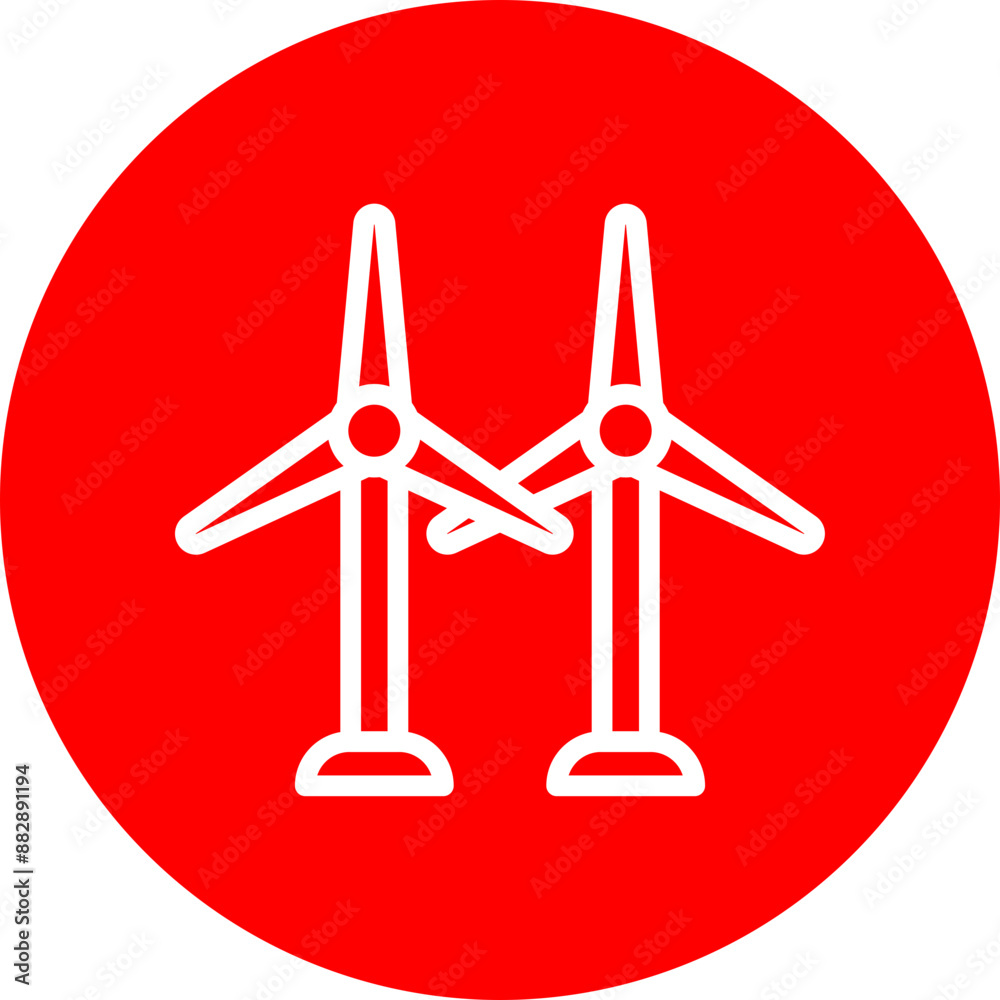 Wind Turbine Vector Line White Circle Red Wind Turbine Vector Line White Circle Red