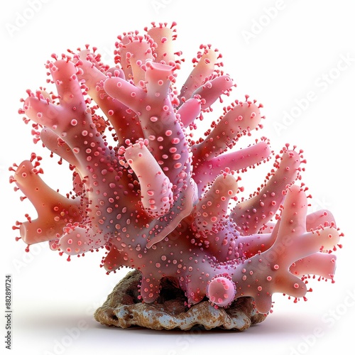 Vibrant Pink Coral Close-Up on White Background Showcasing Intricate Details and Textures