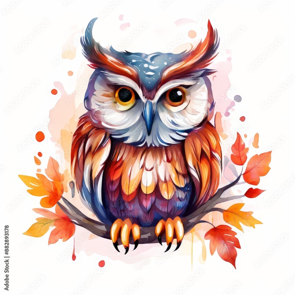 Fototapeta premium Watercolor Owl on Branch.