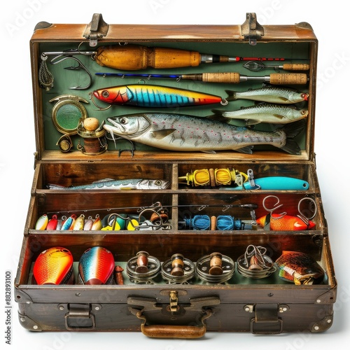 Vintage Fishing Tackle Box with Assorted Lures, Hooks, and Accessories for Anglers and Collectors